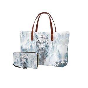 7149 Tiger Mountain Print Top Handle Purse , Purse and Wallet Set Large